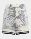Callas Milano Juvia Landmark-print Silk Twill Shorts In White And Black
