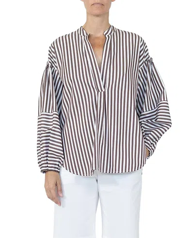 Callas Milano Keaton Lantern Sleeve Shirt In Gray