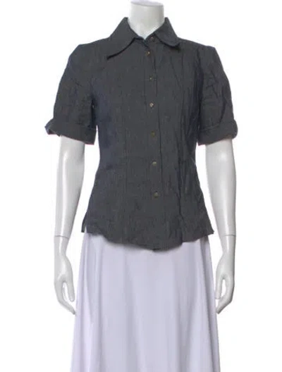 Pre-owned Callas Milano Linen Short Sleeve Top In Gray