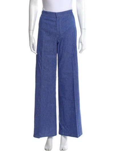 Pre-owned Callas Milano Linen Wide Leg Pants In Blue
