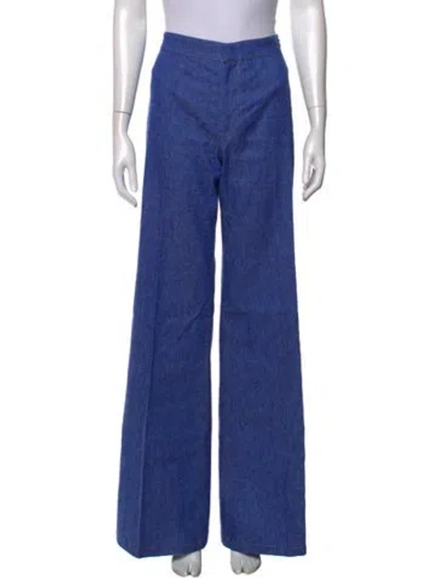 Pre-owned Callas Milano Linen Wide Leg Pants In Blue