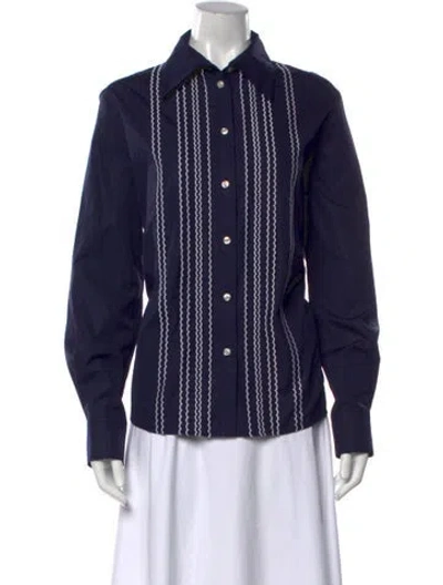 Pre-owned Callas Milano Long Sleeve Button-up Top In Blue