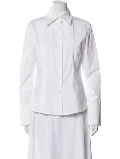 Pre-owned Callas Milano Long Sleeve Button-up Top In White