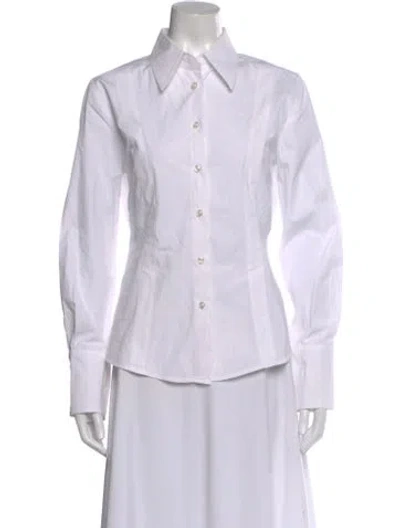 Pre-owned Callas Milano Long Sleeve Button-up Top In White