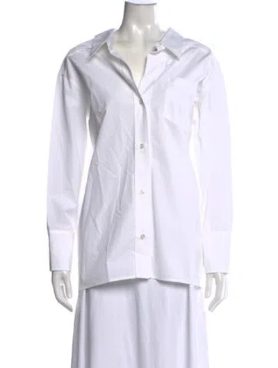 Pre-owned Callas Milano Long Sleeve Button-up Top In White