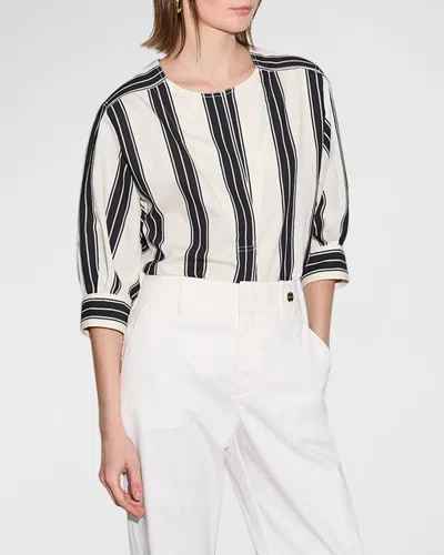 Callas Milano Luna Striped Elbow-sleeve Shirt In Black Ivory