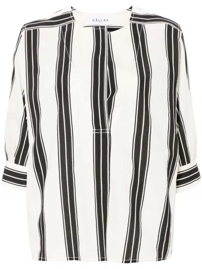 Callas Milano Luna Striped Elbow-sleeve Shirt In Black Ivory