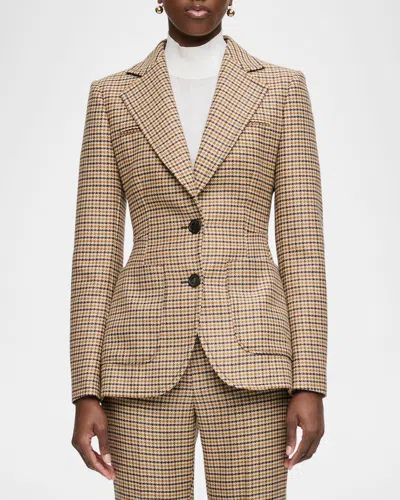 Callas Milano Marlene Tailored Plaid Virgin Wool Jacket In Caramel Brown