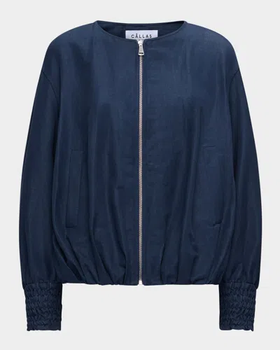 Callas Milano Marta Smocked Sleeve Bomber Jacket In Indigo