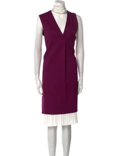 Pre-owned Callas Milano Mock Neck Midi Length Dress In Purple