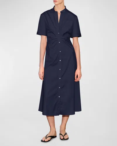 Callas Milano Noor Ruched A-line Midi Shirtdress In Navy
