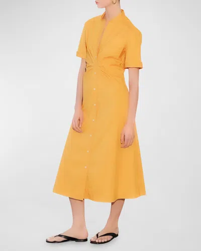 Callas Milano Noor Ruched A-line Midi Shirtdress In Yellow