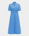 Callas Milano Noor Ruched Short-sleeve Midi Shirtdress In Bright Indigo