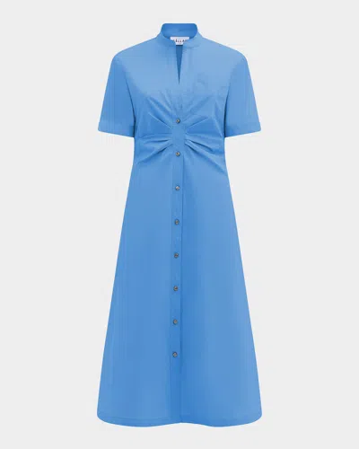 Callas Milano Noor Ruched Short-sleeve Midi Shirtdress In Bright Indigo