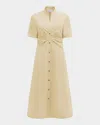 Callas Milano Noor Ruched Stretch Cotton Midi Shirtdress In Yellow