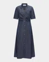 Callas Milano Noor V-neck Button Denim Midi Shirtdress In Indigo