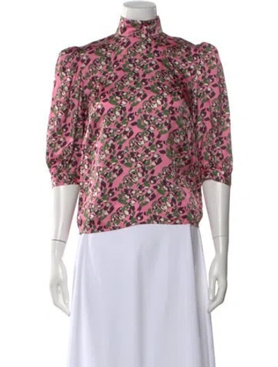 Pre-owned Callas Milano Patterned Mock Neck Top In Pink