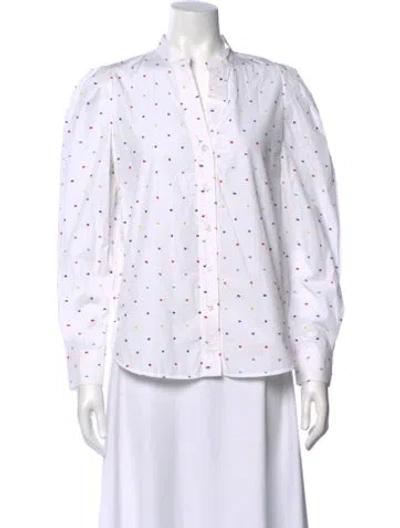 Pre-owned Callas Milano Polka Dot Print Long Sleeve Blouse In White