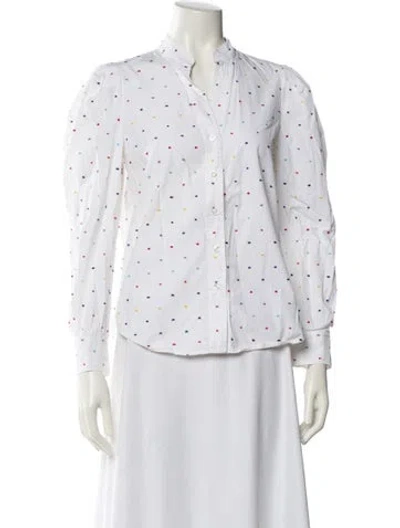 Pre-owned Callas Milano Polka Dot Print Long Sleeve Button-up Top In White