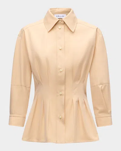 Callas Milano Rhessa Pleated Cotton Shirt In Neutral
