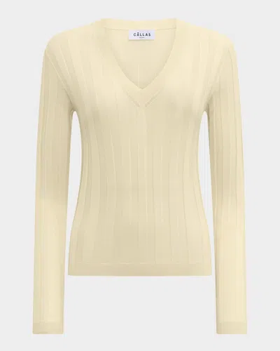 Callas Milano Rione Ribbed V-neck Wool Sweater In Yellow