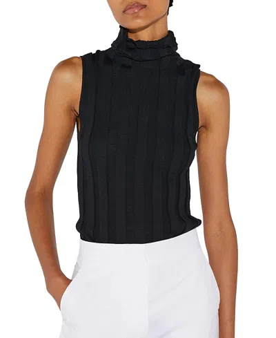 Callas Milano Romy Merino Wool Ribbed Sleeveless Turtleneck In Black