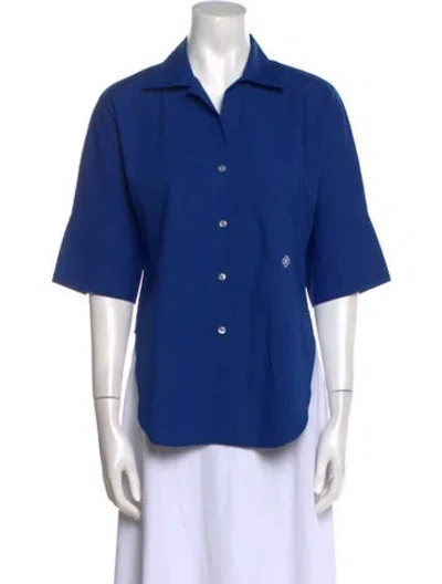 Pre-owned Callas Milano Short Sleeve Button-up Top In Blue