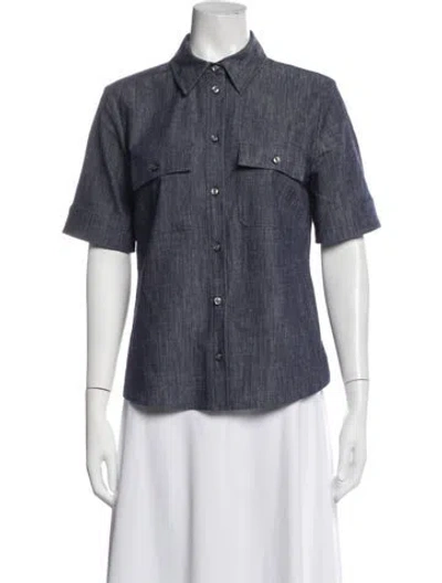 Pre-owned Callas Milano Short Sleeve Button-up Top In Blue