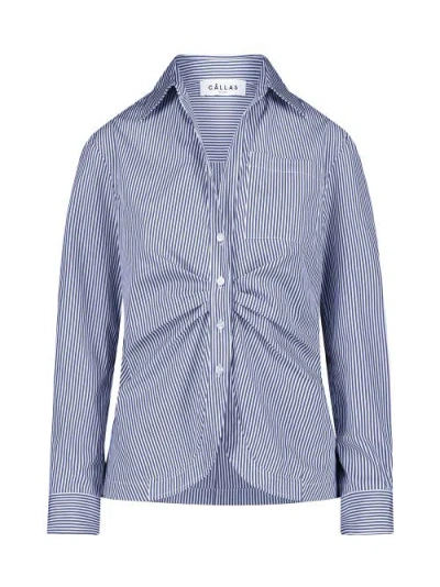 Callas Milano Sierra Classic Stripe Poplin Shirt In Blue