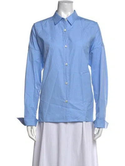 Pre-owned Callas Milano Silk Long Sleeve Button-up Top W/ Tags In Blue