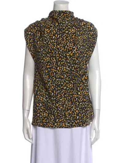Pre-owned Callas Milano Silk Printed Blouse In Yellow