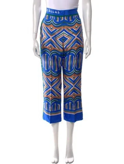 Pre-owned Callas Milano Silk Wide Leg Pants In Blue