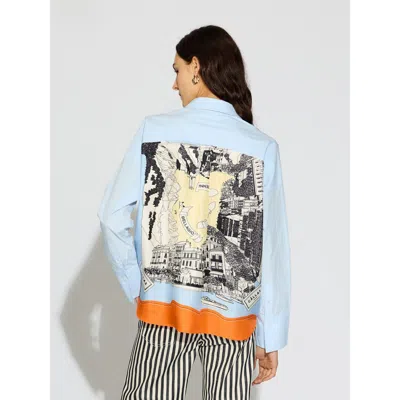 Callas Milano Sirene Poplin Shirt With Silk Twill Lake Como Print Scarf Back In Blue