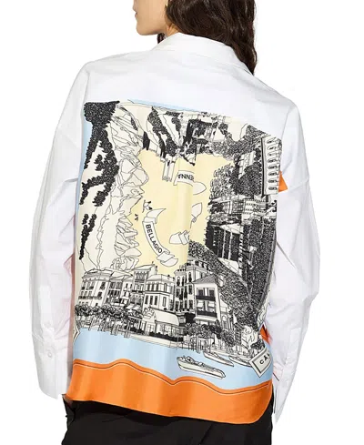 Callas Milano Sirene Poplin Shirt With Silk Twill Lake Como Print Scarf Back In White