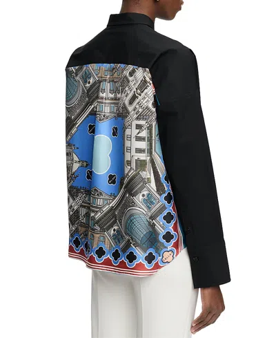Callas Milano Sirene Poplin Shirt With Silk Twill Milano Print Scarf Back In Black