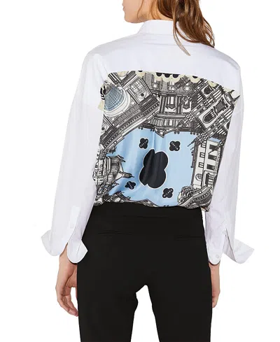 Callas Milano Sirene Poplin Shirt With Silk Twill Milano Print Scarf Back In White