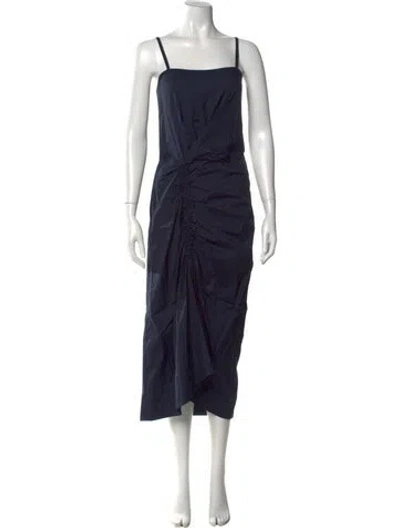 Pre-owned Callas Milano Square Neckline Knee-length Dress In Blue