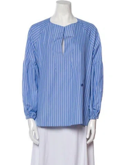 Pre-owned Callas Milano Striped Bateau Neckline Blouse In Blue