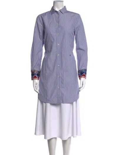 Pre-owned Callas Milano Striped Long Sleeve Button-up Top In Blue