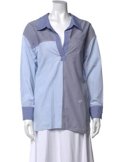 Pre-owned Callas Milano Striped Long Sleeve Top In Blue/white
