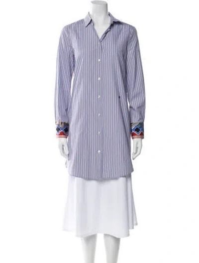 Pre-owned Callas Milano Striped Long Sleeve Tunic In Blue