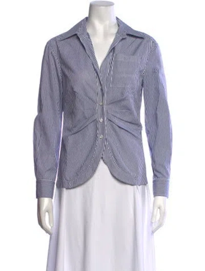 Pre-owned Callas Milano Striped V-neck Blouse In White