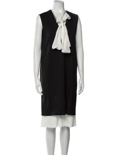 Pre-owned Callas Milano Tie Neck Midi Length Dress In Black