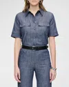 Callas Milano Vesper Button-down Stretch Denim Shirt In Navy