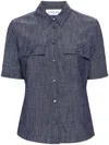 Callas Milano Vesper Button-down Stretch Denim Shirt In Blue