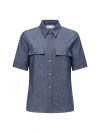 Callas Milano Vesper Button-down Stretch Denim Shirt In Blue