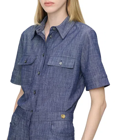 Callas Milano Vesper Stretch Denim Poplin Shirt In Animal Print