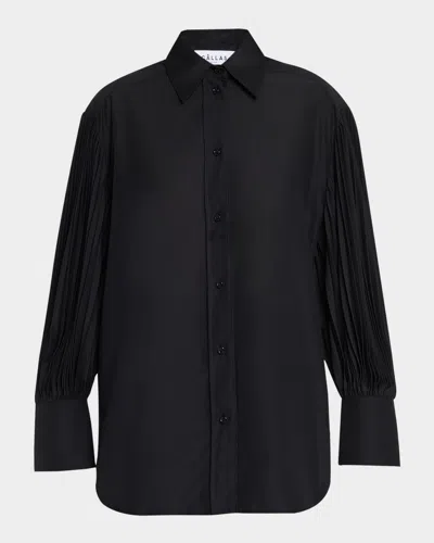 Callas Milano Viola Pleated-sleeve Voile Blouse In Blue