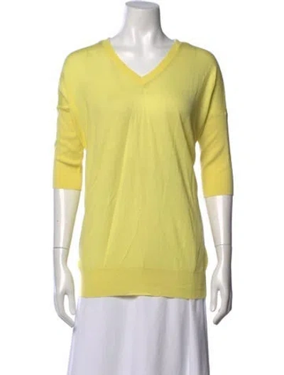 Pre-owned Callas Milano Virgin Wool V-neck Top W/ Tags In Yellow