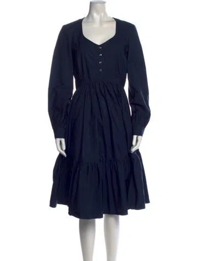 Pre-owned Callas Milano V-neck Knee-length Dress In Blue